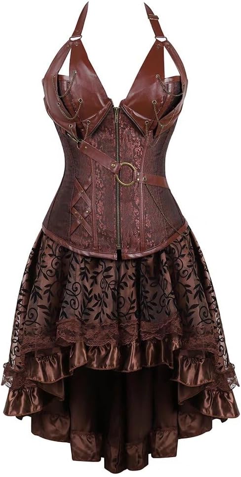 Corset Dress Skirt 3 Set Women Steampunk Plus Size Gothic Punk Bustier Pirate Costume Halloween