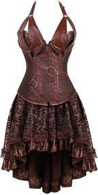Corset Dress Skirt 3 Set Women Steampunk Plus Size Gothic Punk Bustier Pirate Costume Halloween