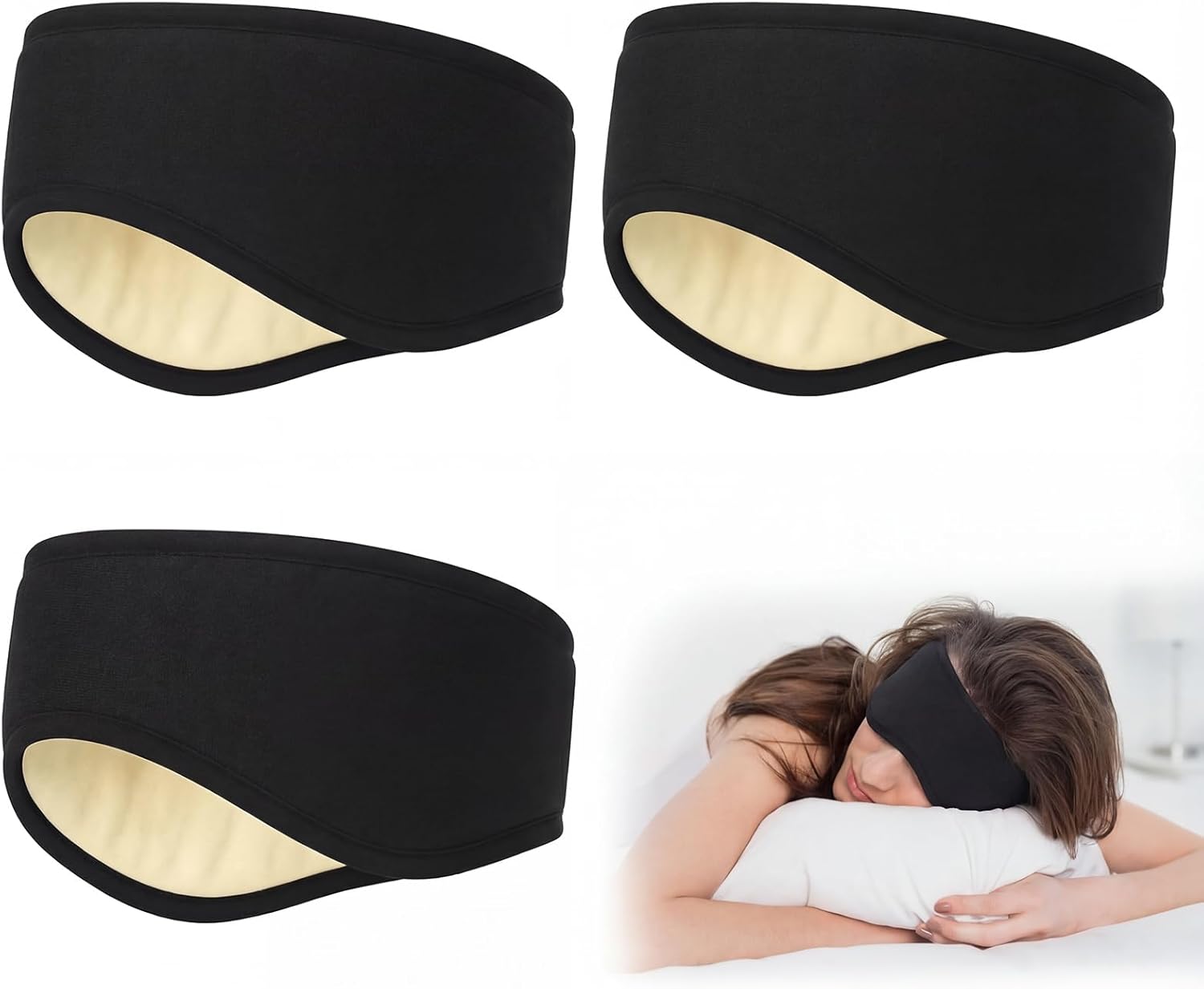 Chicingyou 3 Pcs Soundproof Ear Muffs Noise Cancelling Soft Ear Muffs for Men Women Sleeping Home Study Travel Fits All Heads(Black)