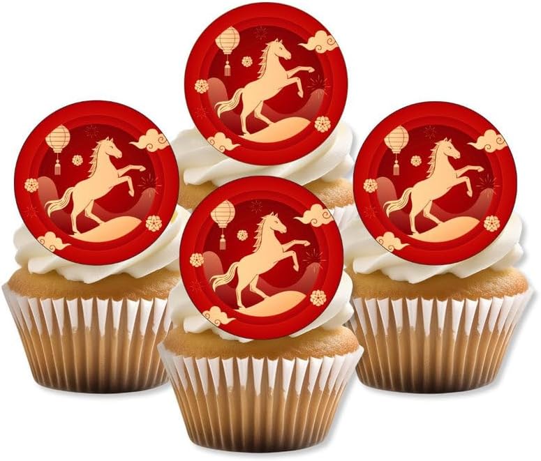 Chinese Horse Edible Cupcake Toppers Lunar New Year Cake Decorations