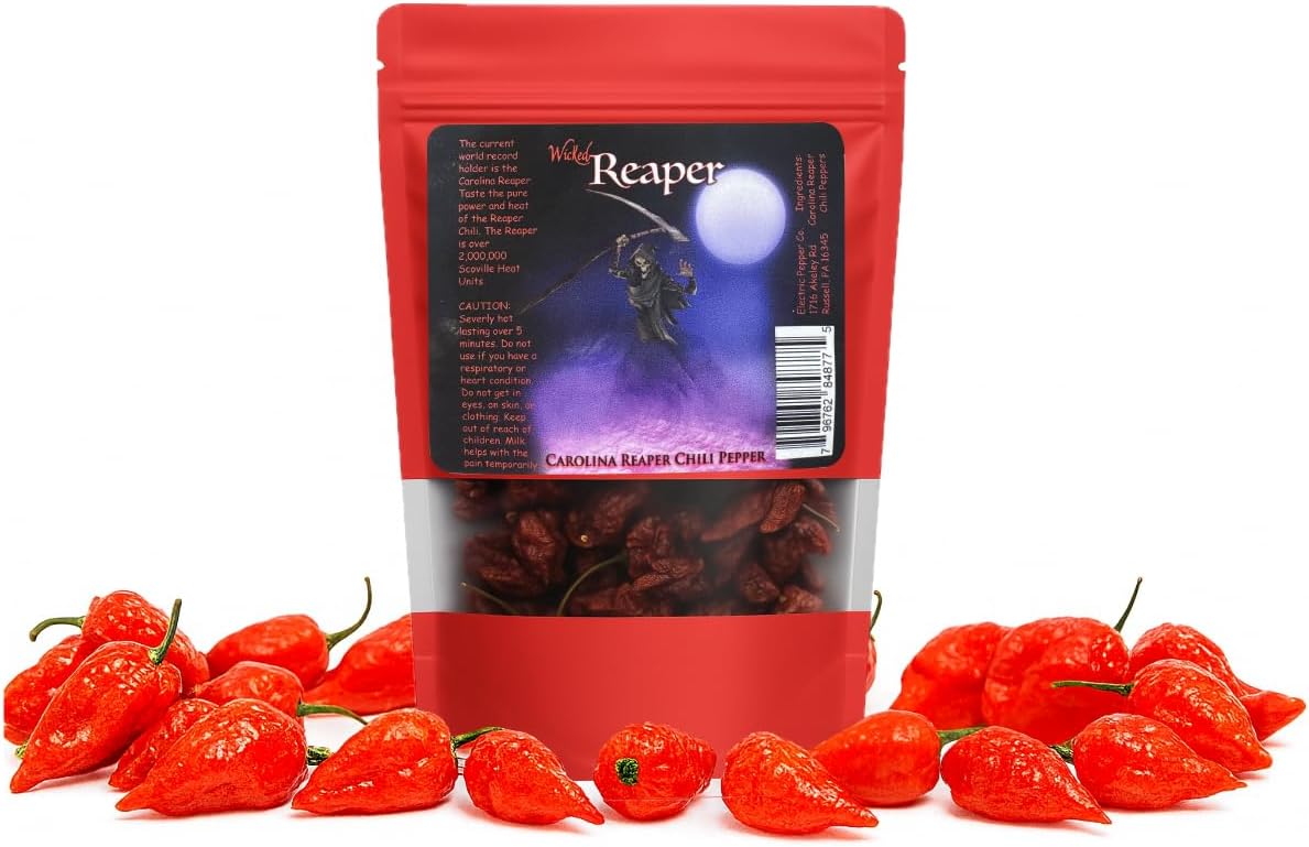 Wicked Reaper Carolina Reaper Chili Peppers, Whole Dried, 10 + 2 Free