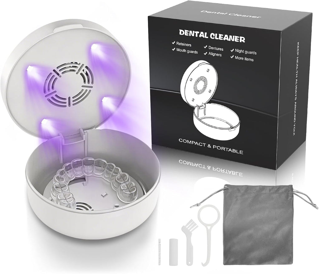 Voraiya UV Retainer Case with Fan, Portable Cleaning Denture Cases with UV Lights Rechargeable Retainers Cleaner Container for Partial Denture, Aligners, Mouth Guard, Night Guard, Braces