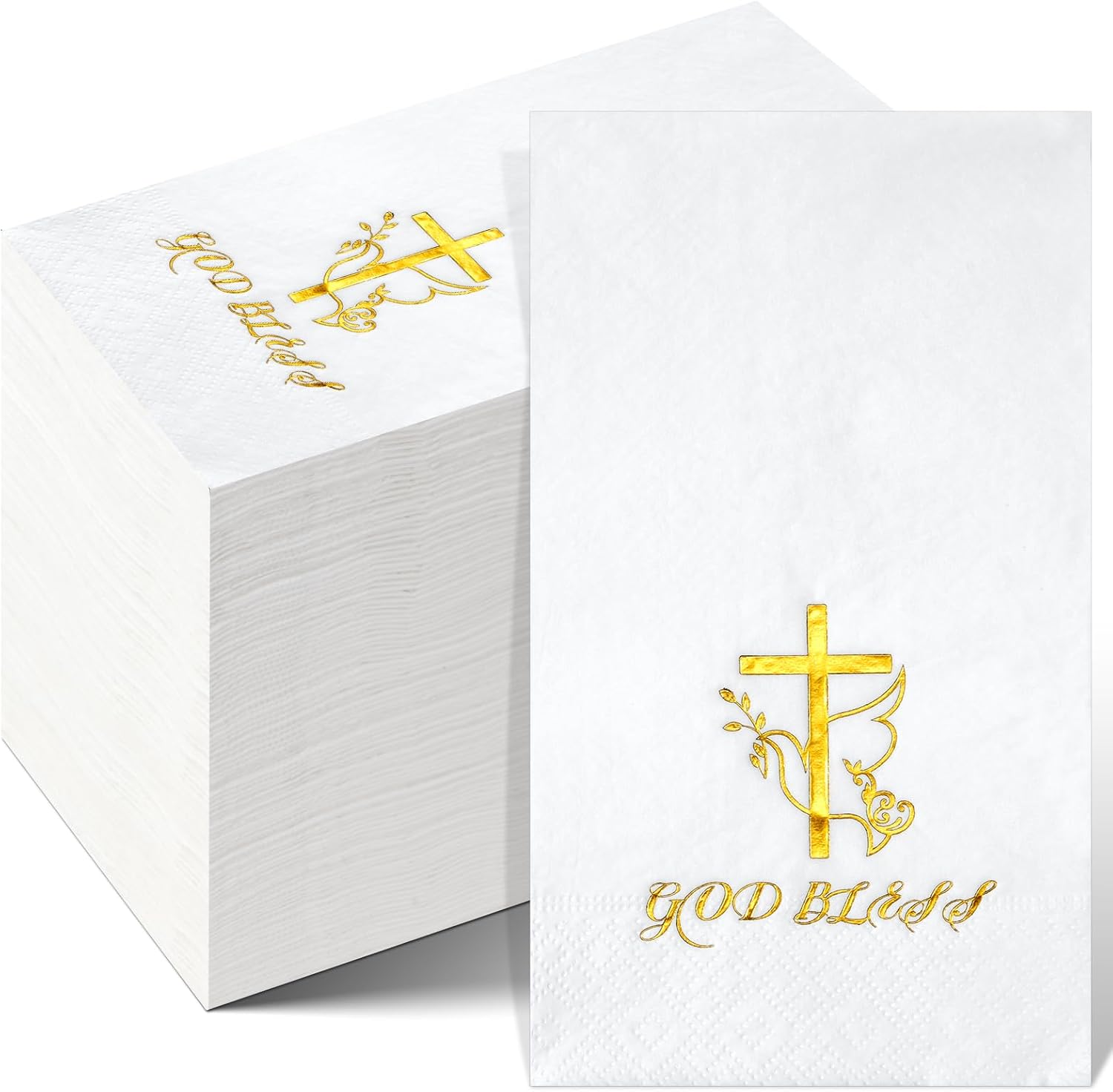100 Pcs Easter Cross Paper Napkins Disposable, Religious God Bless Gold Foil Cocktail Napkins, He is Risen Paper Napkin for Easter First Communion Baptism Confirmation Party Supplies Decorations