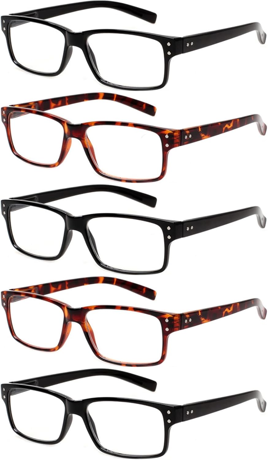 NORPERWIS Reading Glasses 5 Pairs Quality Readers Spring Hinge Glasses for Reading for Men and Women (3 Black 2 Tortoise, 2.00)