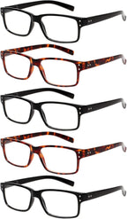 NORPERWIS Reading Glasses 5 Pairs Quality Readers Spring Hinge Glasses for Reading for Men and Women (3 Black 2 Tortoise, 1.50)