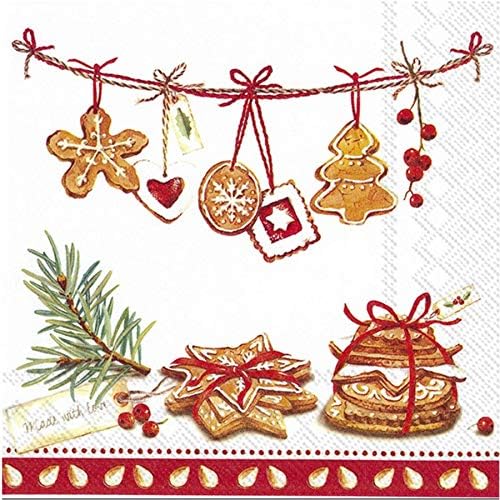 IHR 20 Luxury Paper Christmas Luncheon Napkins- Cookies, Made with Love (Red)