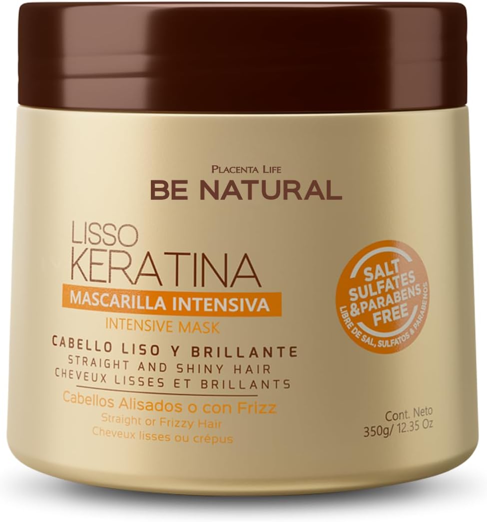 PLACENTA LIFE BE NATURAL LISSO KERATINA Mask with Hydrolyzed Keratin for a Straight and Shiny Hair- No More frizz- Have a perfect Smooth - (350 ml/11.83 fl.oz)