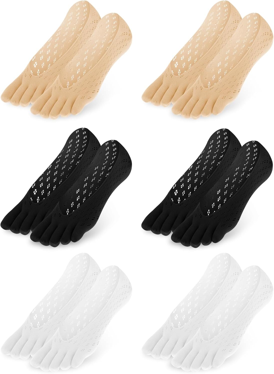 Ptwola 6 Pair Bunion Toe Alignment Relief Socks Orthopedic Compression Full Toe Sock No Show Low Cut Liner Five Finger Socks