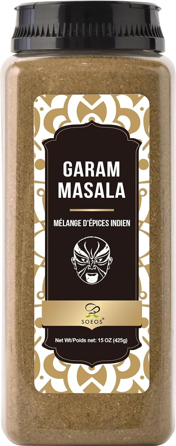 Soeos Garam Masala, 15 oz (425g), Garam Masala Powder, Indian 8-Spice Blend, Salt-No, Vegan, No Colors, Gluten Friendly, Non-GMO, Masala Seasoning, Garam Masala Bulk