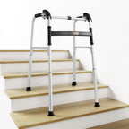 Foldable Stair Climbing Walker for Seniors, Adjustable Height Wheel-Free Walking Aid, Lightweight Aluminum Alloy Support Up to 300lbs, Portable Stair Assist Bar for Elderly & Mobility Impaired
