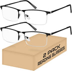 2 Pack Reading Glasses for Men, Lightweight Metal Half Frame Blue Light Blocking Computer Eyeglasses,Spring Hinges Anti Eyestrain/Glare/UV Readers(Black 2.75)