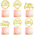 Gold Cake Topper Set Double Sided Glitter Acrylic Happy Birthday Cupcake Toppers Birthday Decorations for Children Adults