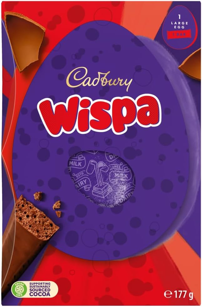 Cadbury Dairy Milk Wispa Chocolate Easter Egg, Includes 1 Large Chocolate Shell and 1 Wispa Bar, Gift for Easter, 177 g (Pack of 1)