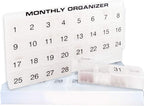 31 compartments, 1 per Day, 4 Week Monthly Pill Organizer by Promed. Includes Tray and 8 Removable compartments. (White)
