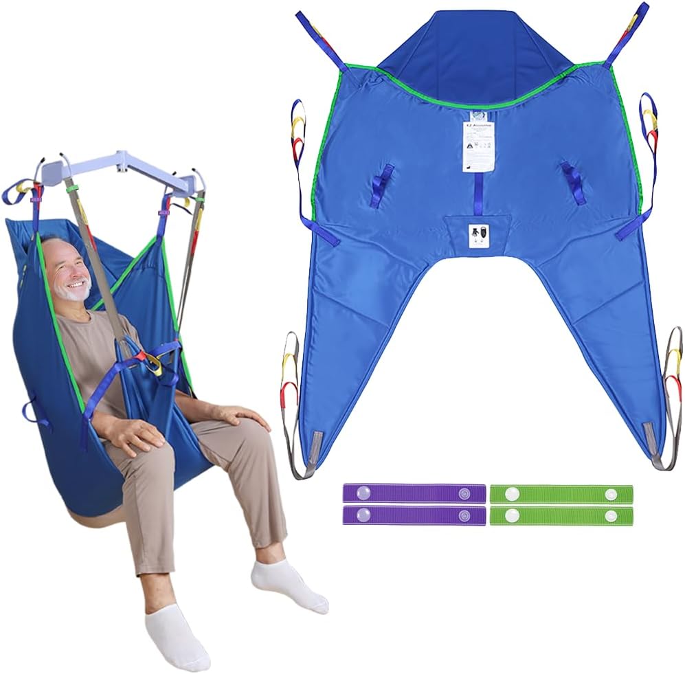EZ Assistive Patient Lift Universal Padded Sling with Head Support, Lift U-Sling for Patient Transfer and Reposition Home Use, 500lbs (Blue, Large)