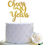Cheers to 39 Years Cake Topper - 39th Birthday/Anniversary Party Decorations - Double-faced Gold Glitter