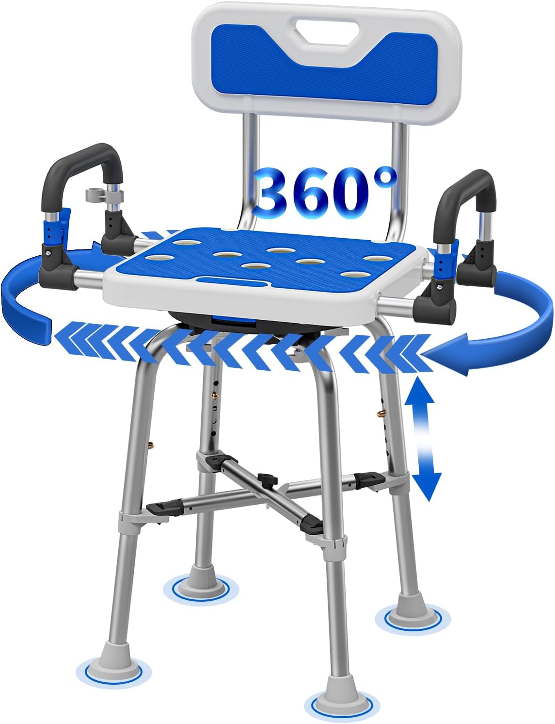 Heavy Duty 360 Swivel Shower Chair for Elderly, 550LB Bariatric Shower Bench with Adjustable Height & Padded Seat, Folding Stool for Inside Shower Bathtub Bathroom