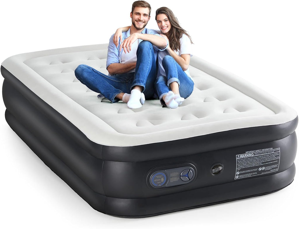 Queen Size Air Mattress with Built in Pump, Inflatable Blow Up Mattress 16" Raised for Home, Camping & Guest, Portable Air Bed 660 lbs Weight Capacity, Double Height & Non-Slip Bottom