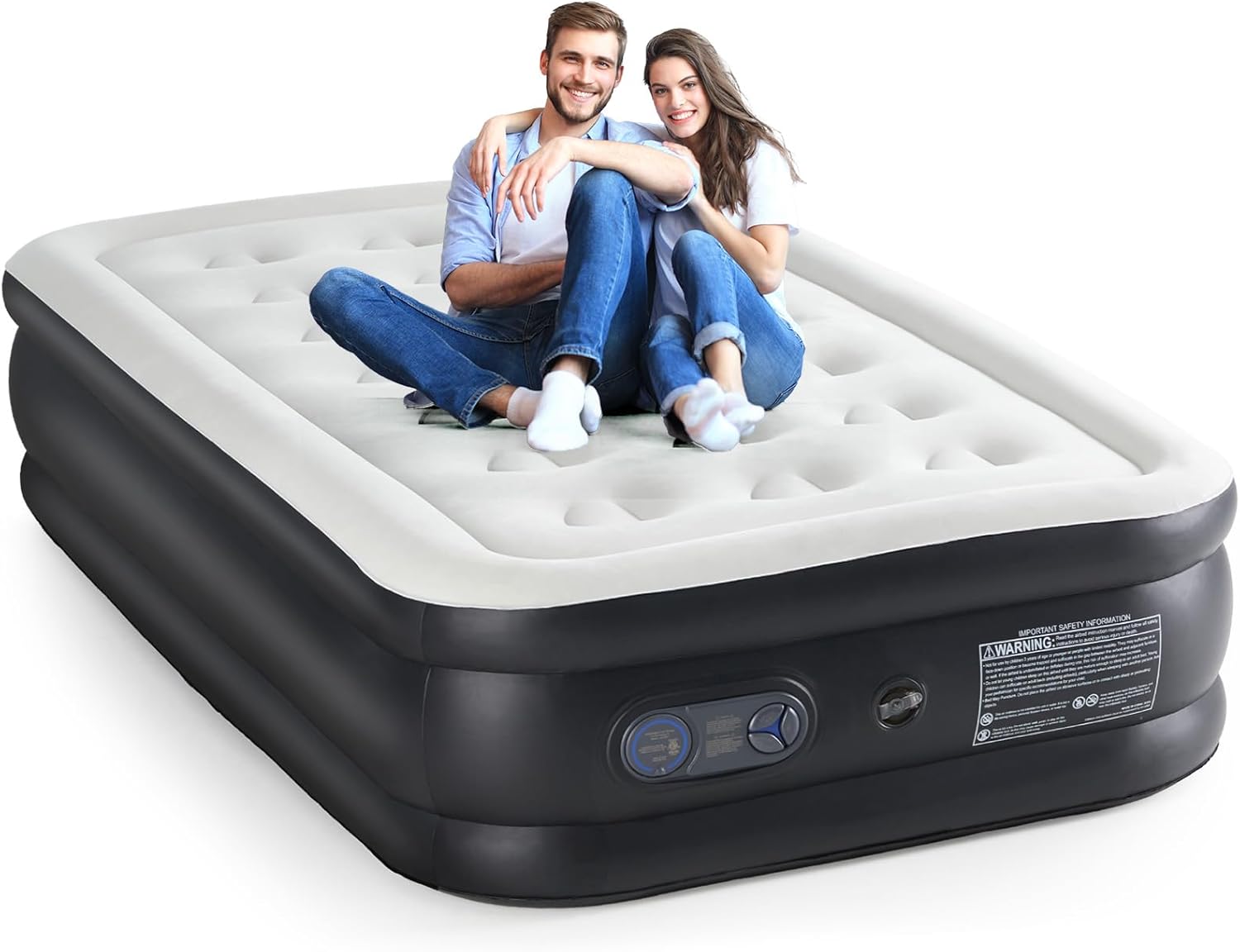 Queen Size Air Mattress with Built in Pump, Inflatable Blow Up Mattress 16" Raised for Home, Camping & Guest, Portable Air Bed 660 lbs Weight Capacity, Double Height & Non-Slip Bottom