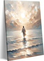 Jesus Walking on Water Canvas Wall Art Christian Bible Stories Wall Decor Pictures Modern Religious Posters Prints for Living Room Bedroom Church Home Decorations 12inx16in Ready to Hang