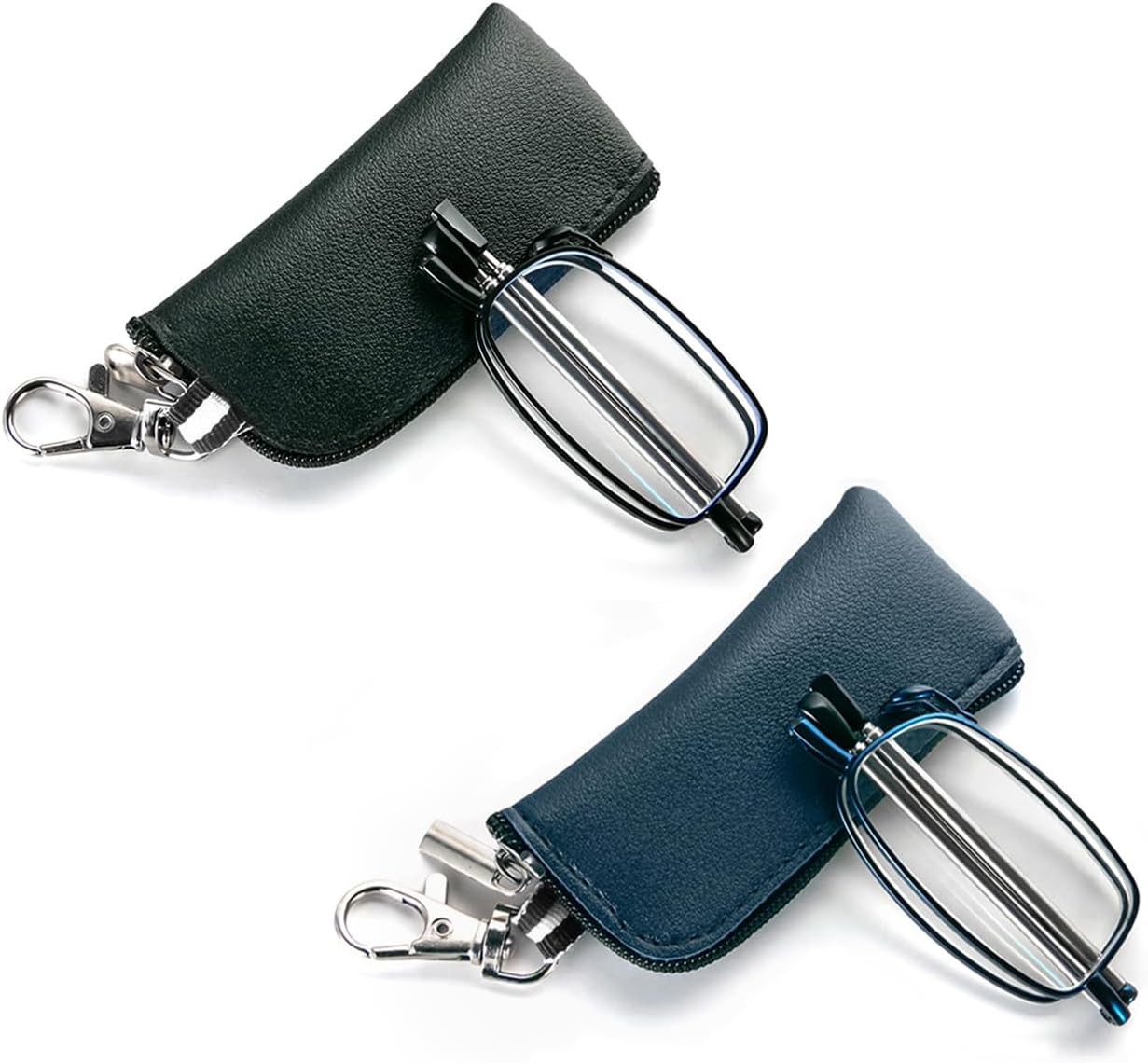 2 Pack Folding Reading Glasses for Men Women with Keychain Compact Bags Blue Light Blocking Portable Pocket Computer Readers,Black and Blue 2.5