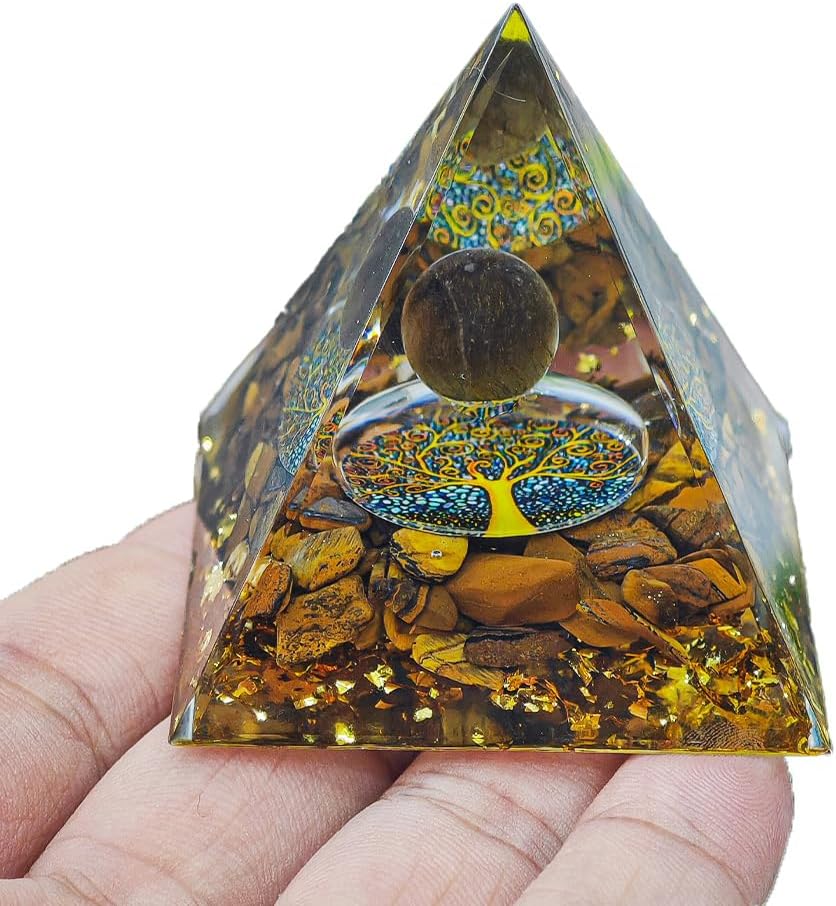 Natural Mineral Crystal Pyramid Energy Healing Meditation Aid Feng Shui Protection Home Decor Versatile Gift Option(2inch Pyramid Tiger Eye)