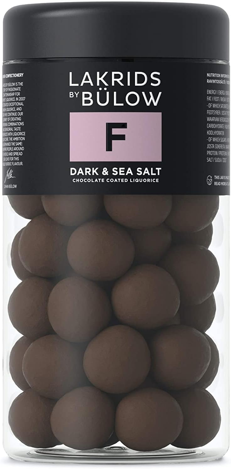 LAKRIDS BY BÜLOW - F - Dark & Sea Salt - 10.4 Ounce (Pack of 1) - Chocolate Coated Gourmet Licorice - Authentic Scandinavian Candy Produced in Denmark