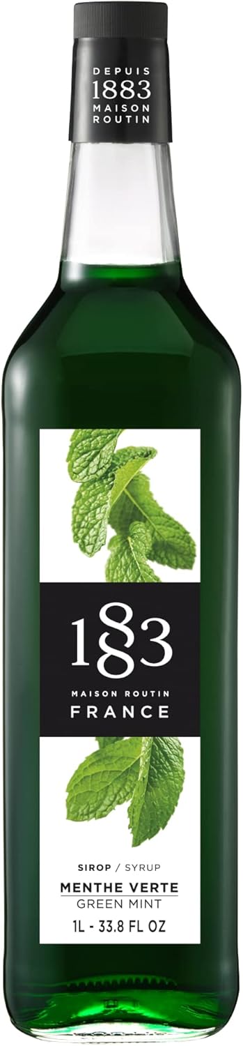 1883 Green Mint Syrup for Drinks, Made in France, 1 Liter Plastic Bottle