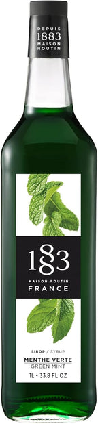 1883 Green Mint Syrup for Drinks, Made in France, 1 Liter Plastic Bottle