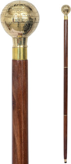 Solid Brass Globe Head Walking Cane – Victorian Style Wooden Walking Stick for Men & Women – Handmade Brass Handle Designer Cane for Collectors & Seniors