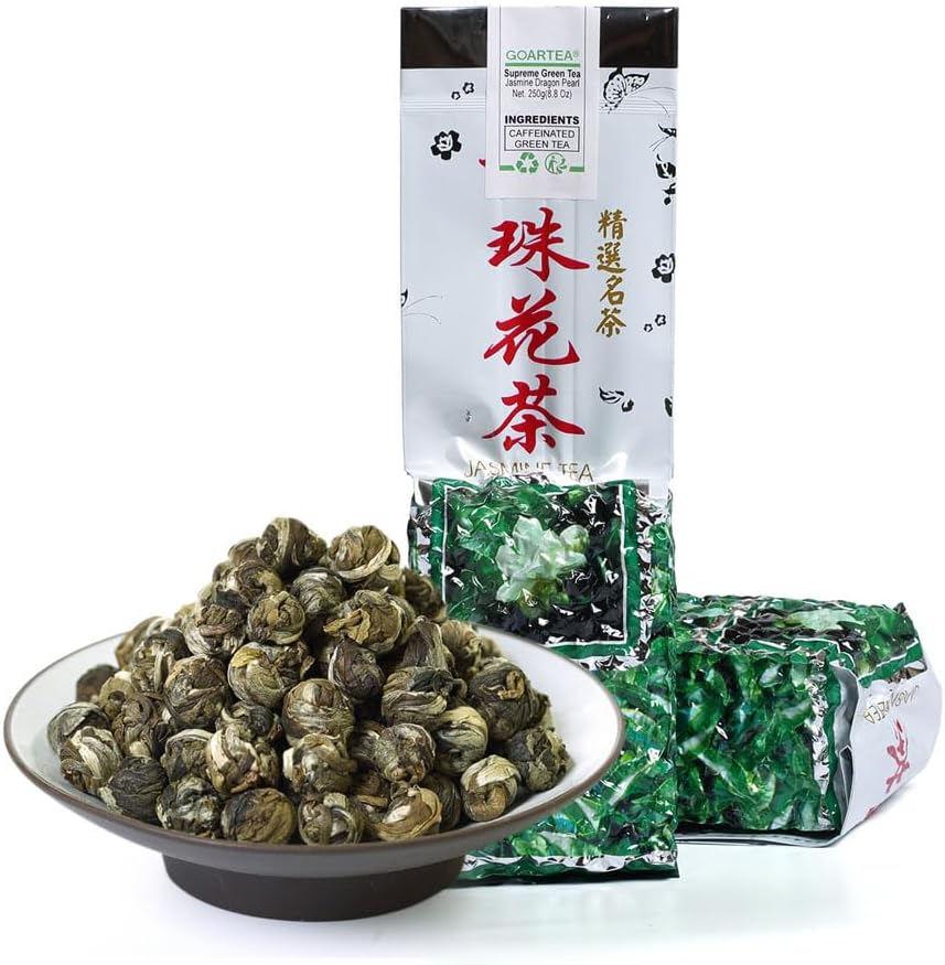 GOARTEA - Jasmine Dragon Pearls - 4Pcs 250g / Total 35.2oz Supreme Grade - Jasmine Pearl Green Tea - Chinese Green Tea Loose Leaf