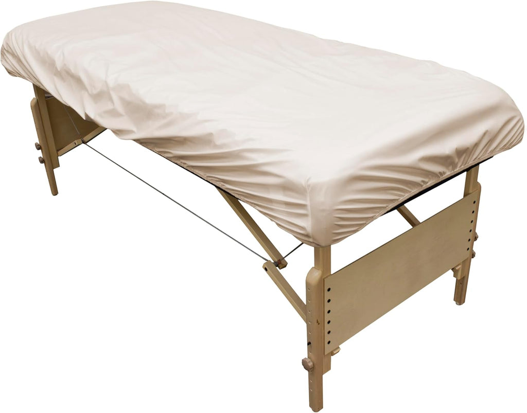 Body Linen Massage Table Cover - Reusable Barrier with Wipe Clean Surface. Waterproof PUL Material, Machine Washable. Protects Massage Table, Warmer and Pad - 1 Pack - Natural