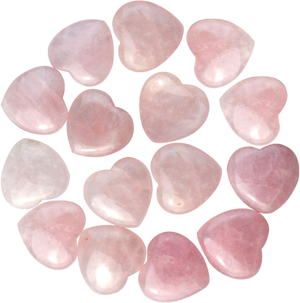 Marrywindix 15 Packs 0.8 Inches Healing Crystal Natural Rose Stone Heart Love Carved Palm Worry Stone Chakra Reiki Balancing