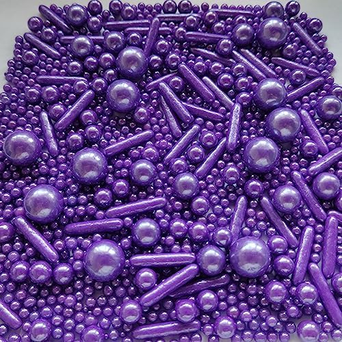Edible Purple Pearl Sugar Sprinkles Candy Mix Size Baking Edible Cake Decorations Cupcake Toppers Cookie Decorating Wedding Party Valentine Halloween Christmas Supplies 100g/3.53oz