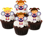 Cheerleader Edible Cupcake Toppers, Cheer Edible Cake Decorations, Cheerleading Cake Toppers, Pom Pom Cheer Team Cookie Decorations 2inch / 5cm Wafer Card UNCUT, no. 2 (24)