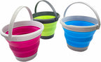 SAMMART 5.5L (1.4 Gallon) Collapsible Plastic Bucket - Foldable Round Tub - Portable Fishing Water Pail - Space Saving Outdoor Waterpot (Sky Blue + Flamingo + Grass Green (Set of 3))