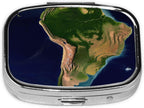 South America Satellite Image Print Pill Box Square Metal Pill Case with 2 Compartment Portable Travel Pillbox Cute Mini Medicine Organizer for Pocket Purse