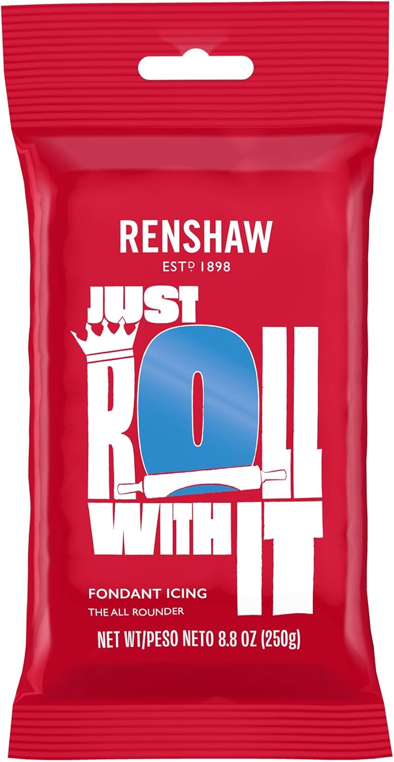 Renshaw Blue Fondant Icing for Cake Decorating - Ready to Roll, Edible Fondant for Cupcakes, Cookies, & Cake Decoration, Smooth & Easy to Use, Kosher, Light Vanilla Flavor - 8.8 oz