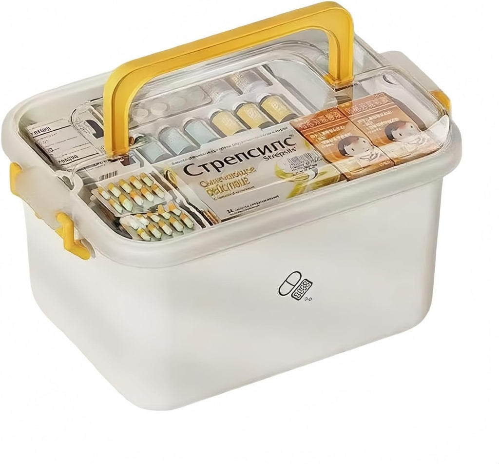 Plastic Medicine Storage Organizer & First Aid Box, Medicine Box with Handles, Multipurpose Medical Supply Organizer with Removable Tray for Home, Office & Travel（small）