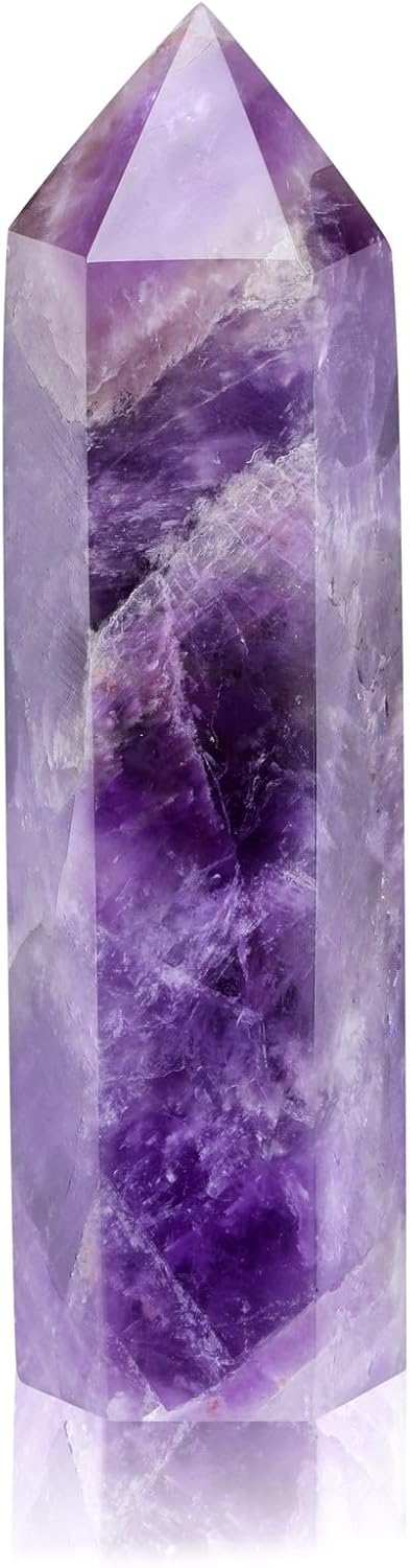 Jovivi Amethyst Healing Crystal Wands,3.5"-4" Polishied Natural 6 Faceted Single Point Chakra Crystal Wand for Reiki Energy Meditation Stone Home Decor Collection Gift 1PC