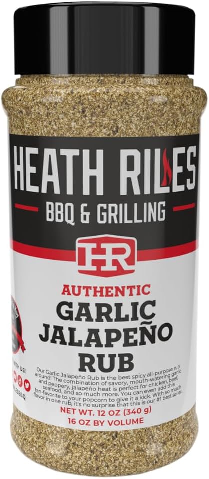 Heath Riles BBQ Rub - Garlic Jalapeño Seasoning, Champion Pitmaster Recipe, Legendary Rubs For Smoking & Grilling, 80+ BBQ Championships, 12 oz.