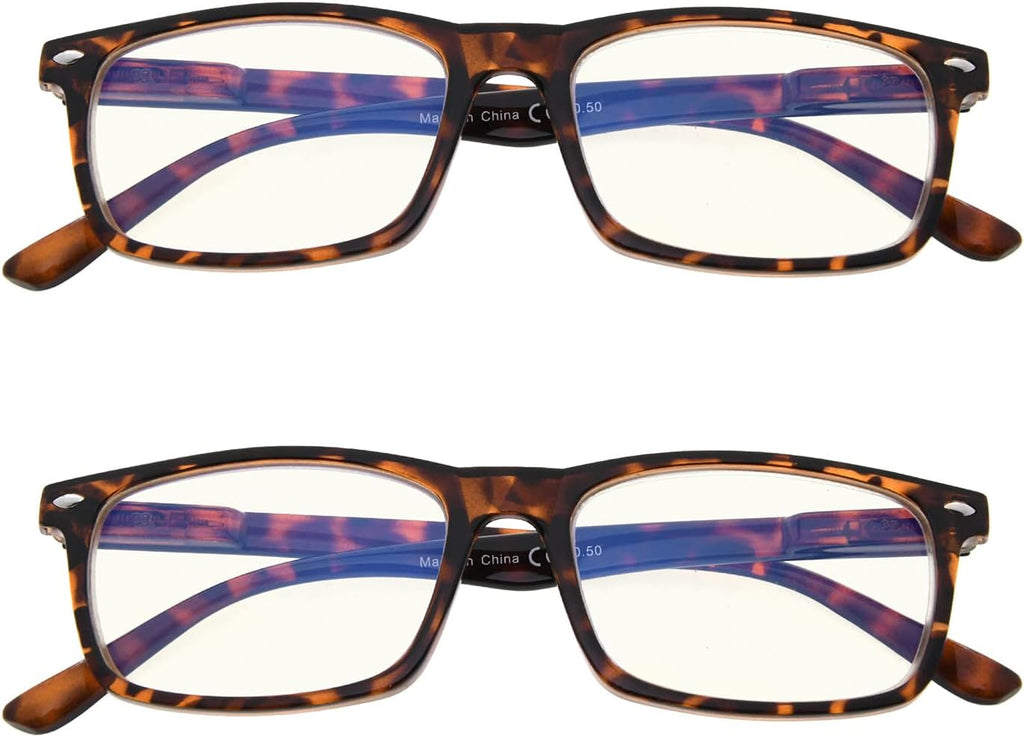 Eyekepper 2 Pack Computer Reading Glasses Blue Light Blocking Readers for Men Women, Tortoiseshell