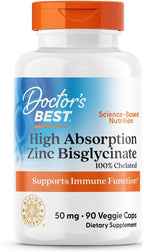 Doctor's Best High Absorption Zinc Bisglycinate 50mg High Potency Supporting Enhancing Immune System Antioxidant VC, 90 Count