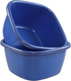 Saedy 2-Pack 18 Quart Plastic Deep Wash Basin, Large Square Dish Pan Basin, Dark Blue