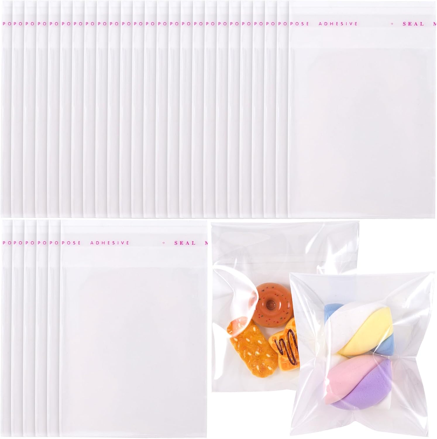 DC,CLISENCE 300 Pcs Self Sealing Cellophane Bags, 2.8"x2.4" Clear Candy Bags, Resealable Small Cellophane Bags, Cookie Bags with Seal for Cookie, Candy, Favors, Dessert