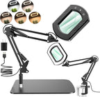 15X Rectangle Magnifying Glass with Light and Stand, Hands-Free Real Glass Lighted Magnifier, Touch Control 5 Color Modes Stepless Dimmable, 2-in-1 LED Desk Lamp with Clamp for Close Work, Reading