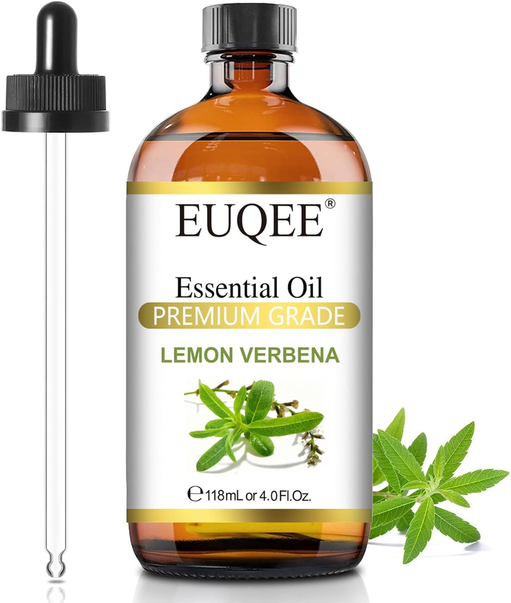 EUQEE Lemon Verbena Essential Oil 118ml - 100% Pure & Natural Citrus Scent Oil for Diffuser, Skincare, Morning Rituals & Aromatherapy, Large Bottle with Dropper