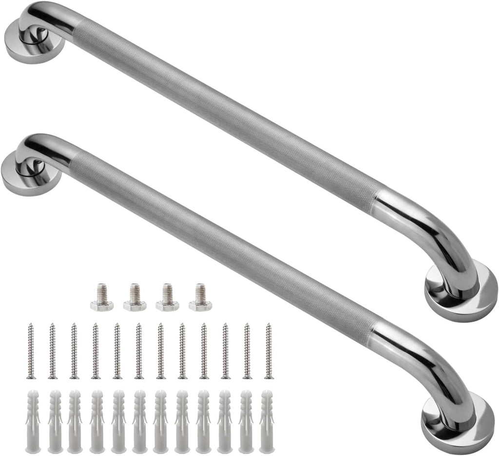Rockgoya Shower Grab Bar, 2 Pack 24 Inch Bathroom Grab Bar, 304 Stainless Steel 1.25" Diameter Anti-Slip Handicap Grab Bar Support Shower Rail Senior Handrail Shower Safety Bar Handle