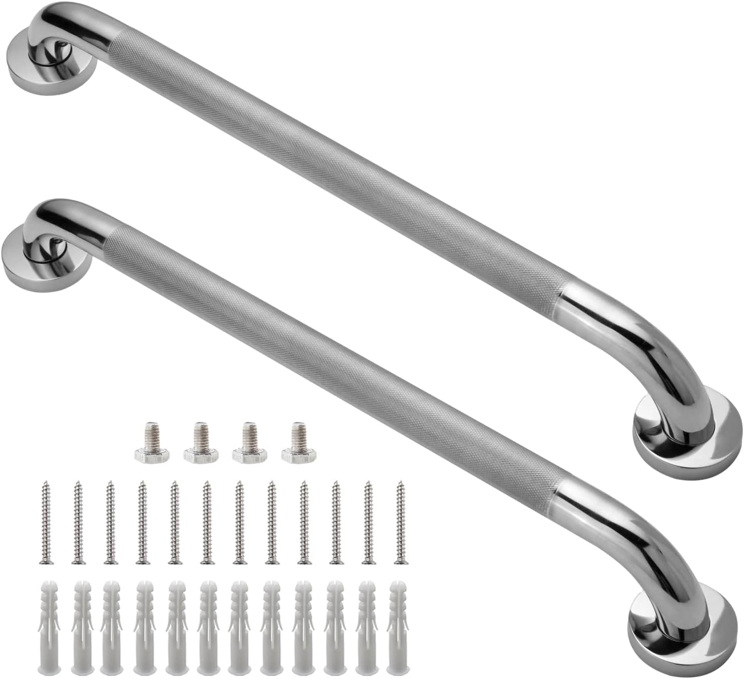 Rockgoya Shower Grab Bar, 2 Pack 24 Inch Bathroom Grab Bar, 304 Stainless Steel 1.25" Diameter Anti-Slip Handicap Grab Bar Support Shower Rail Senior Handrail Shower Safety Bar Handle