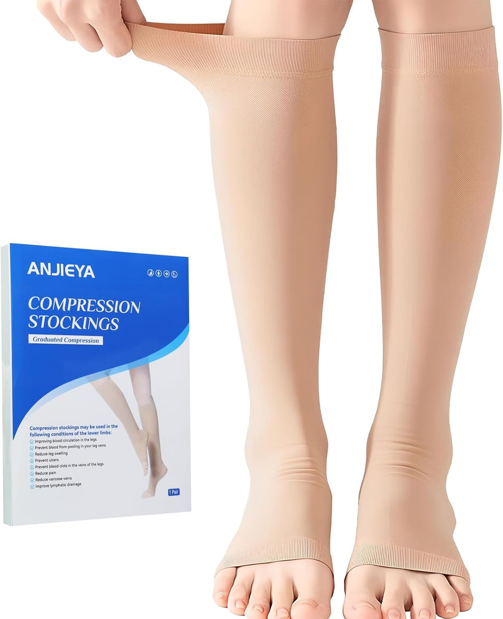 Medical Compression Socks for Women and Men, 23-32 mmHg , Open Toe, Knee High Length Compression Stockings for Varicose Veins, DVT, Edema, Running, Nursing